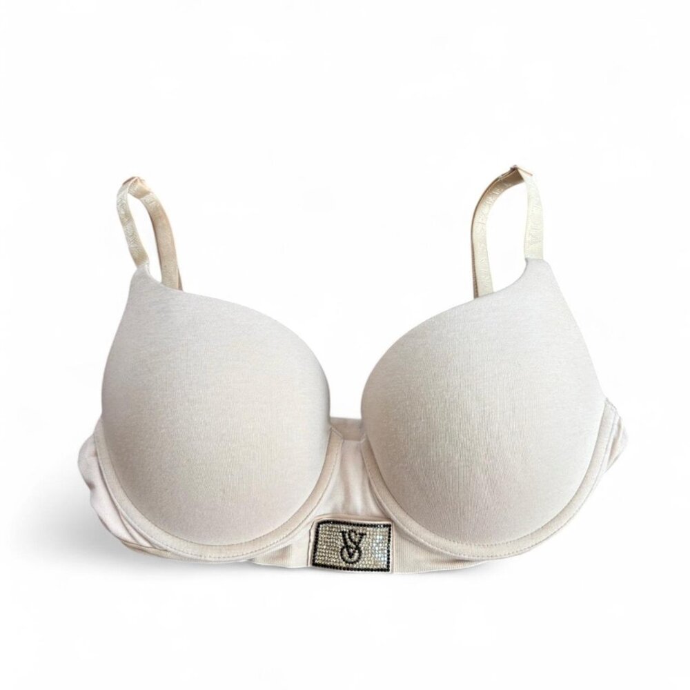 Victoria’s Secret Shine Patch Lightly Lined‎ Push Up T Shirt Bra Cream 32DD NWOT